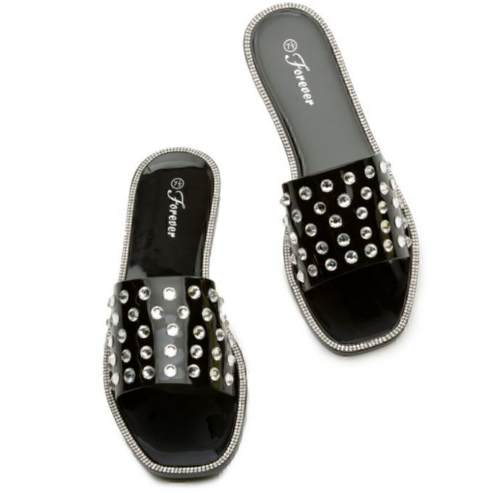 Jeweled Flat Jelly Sandals Black size 7